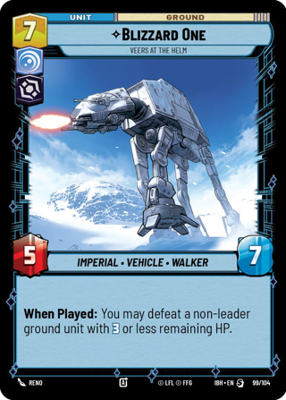 Blizzard One, Veers At The Helm