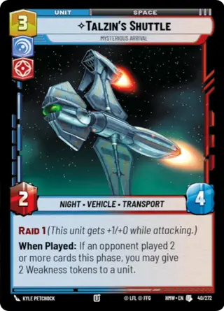 Talzin's Shuttle, Mysterious Arrival