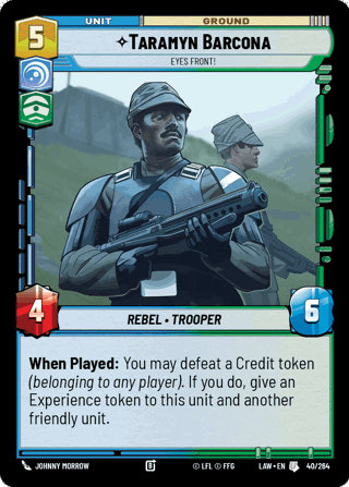 Taramyn Barcona, Eyes Front!