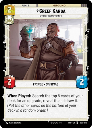 Greef Karga, Affadable Commissioner